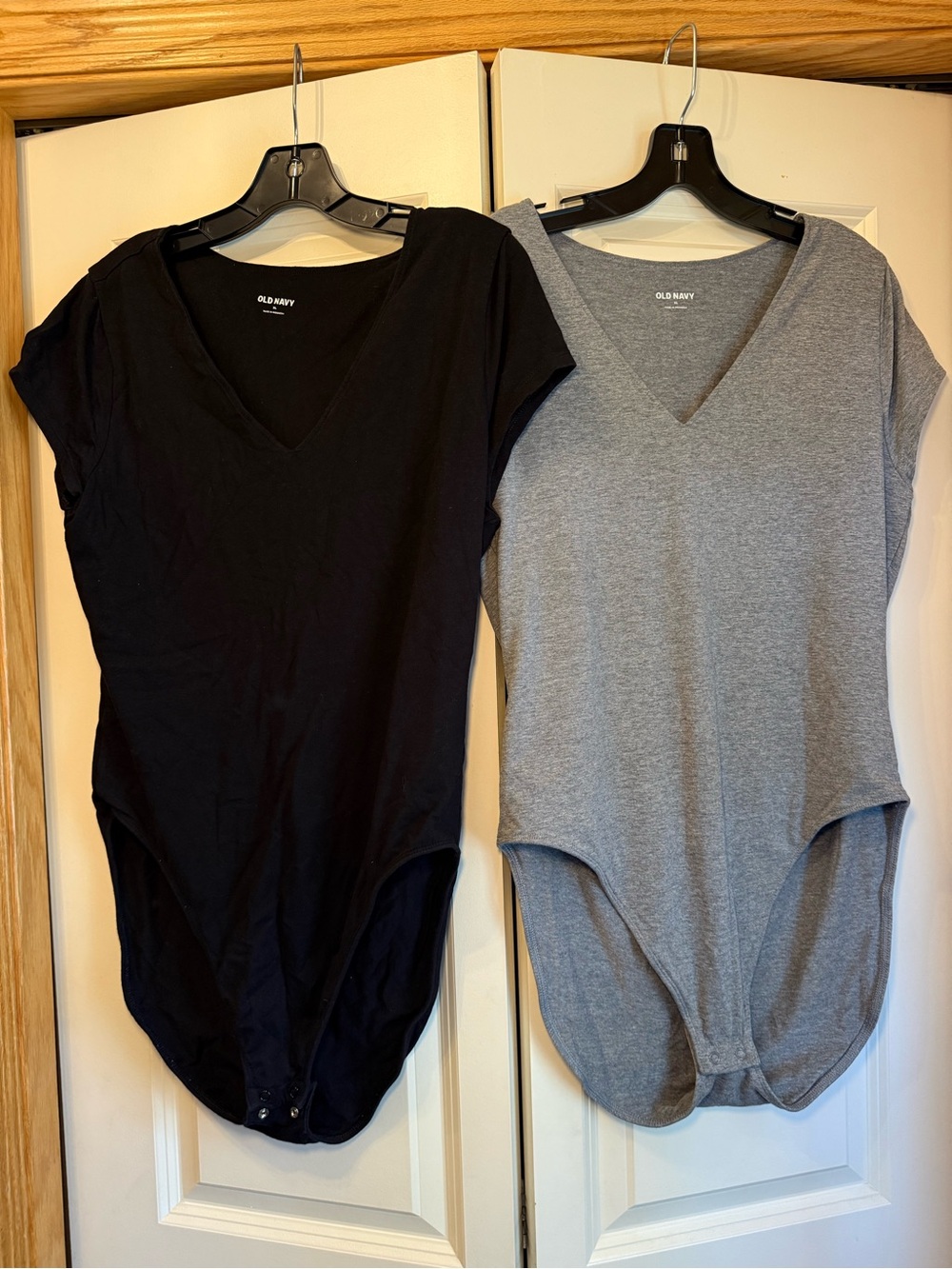 Old Navy Women's Short Sleeve V-Neck Bodysuit Duo Bundle- Black & Gray
